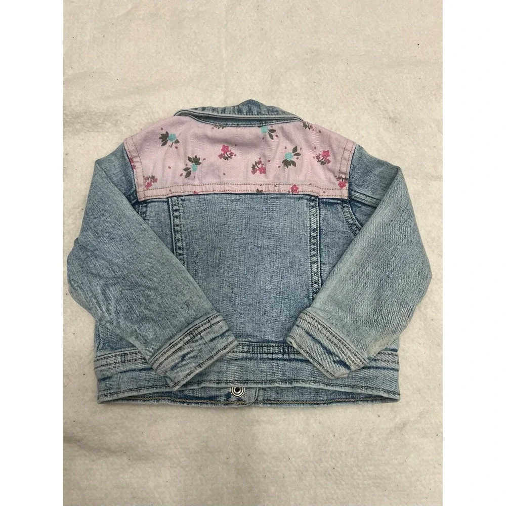 Okie Dokie Baby Girls Floral Detail‎ Denim Jean Jacket  Size 12M cotton